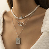 Imitation Pearl & Silver Plated Butterfly Card Necklace Set