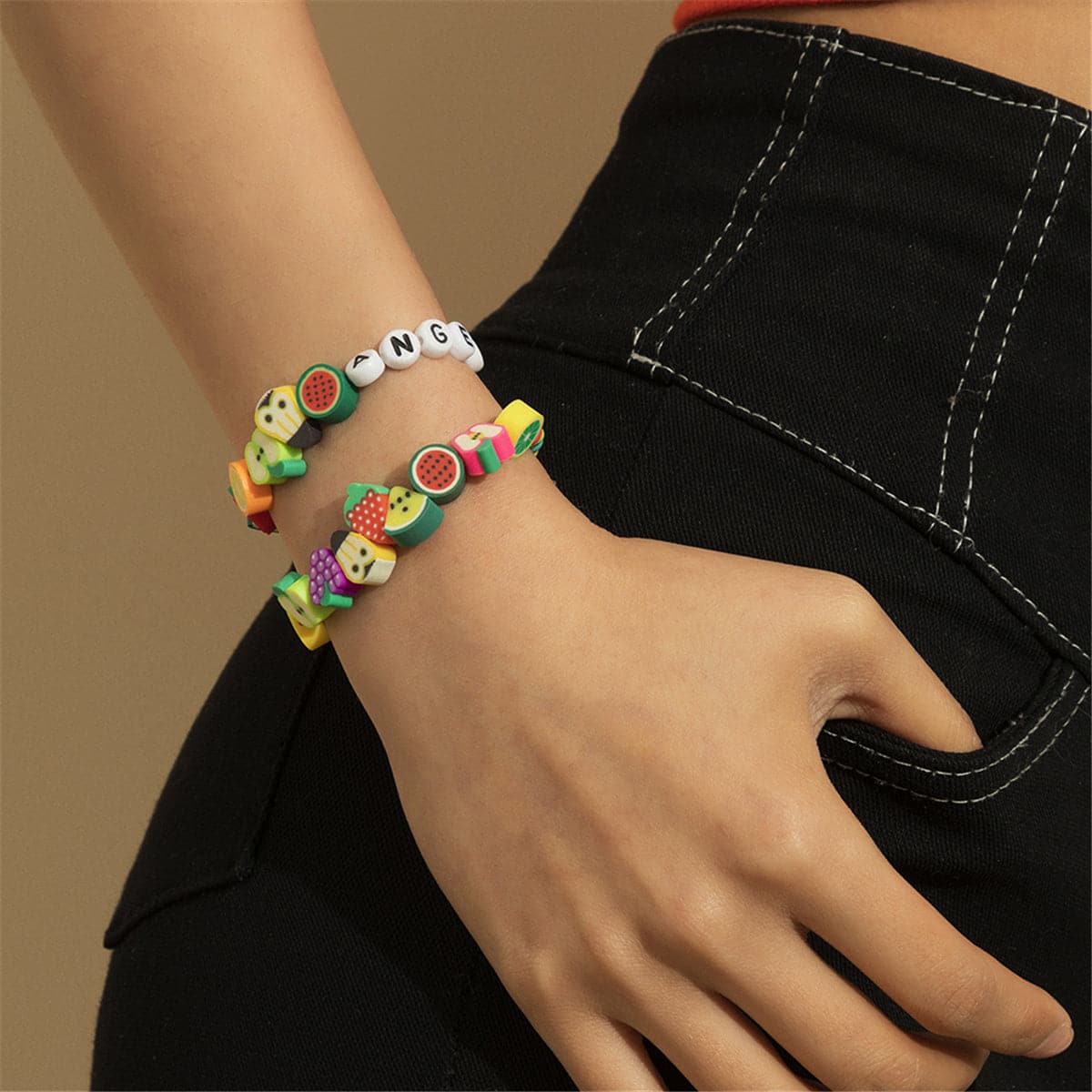 Yellow & Blue 'Angel' Fruit Beaded Stretch Bracelet Set