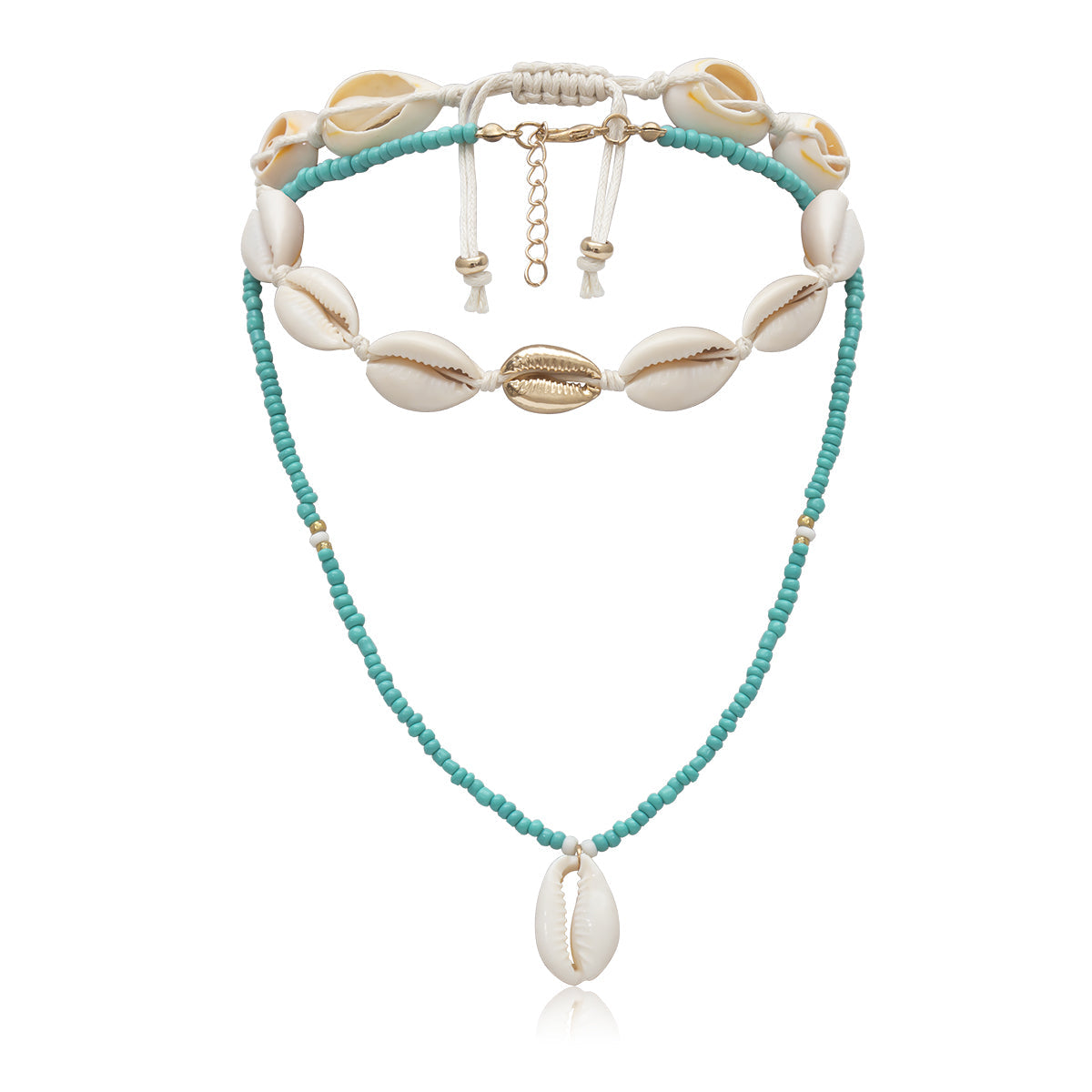 Teal Howlite & Shell Silver-Plated Beaded Pendant Necklace Set