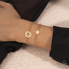 18K Gold-Plated Open Star Charm Bracelet Set