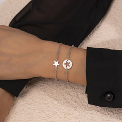 Silver-Plated Open Star Two-Piece Charm Bracelet Set