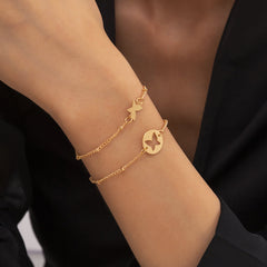 18K Gold-Plated Openwork Butterfly Charm Bracelet Set