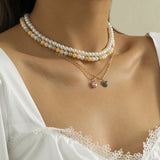 Imitation Pearl & Goldtone Heart Pendant Necklace Set