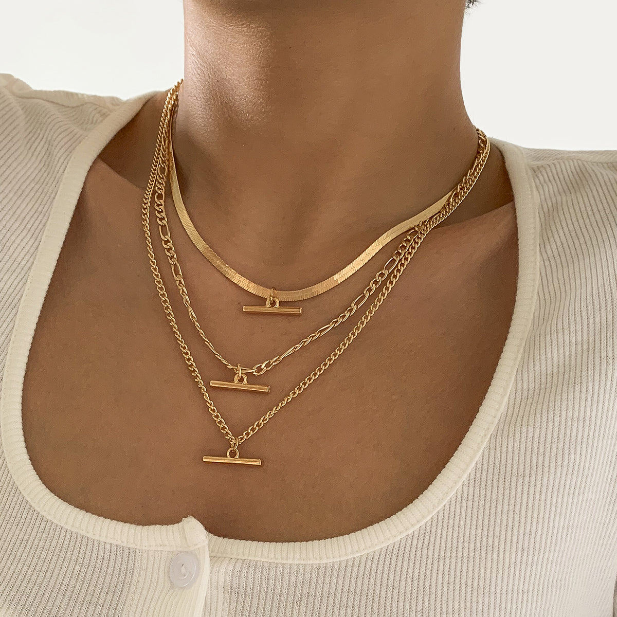 18K Gold-Plated Snake Chain Bar Pendant Necklace Set, jewelry gift sets for women, elegant gift for her, lifestyle look