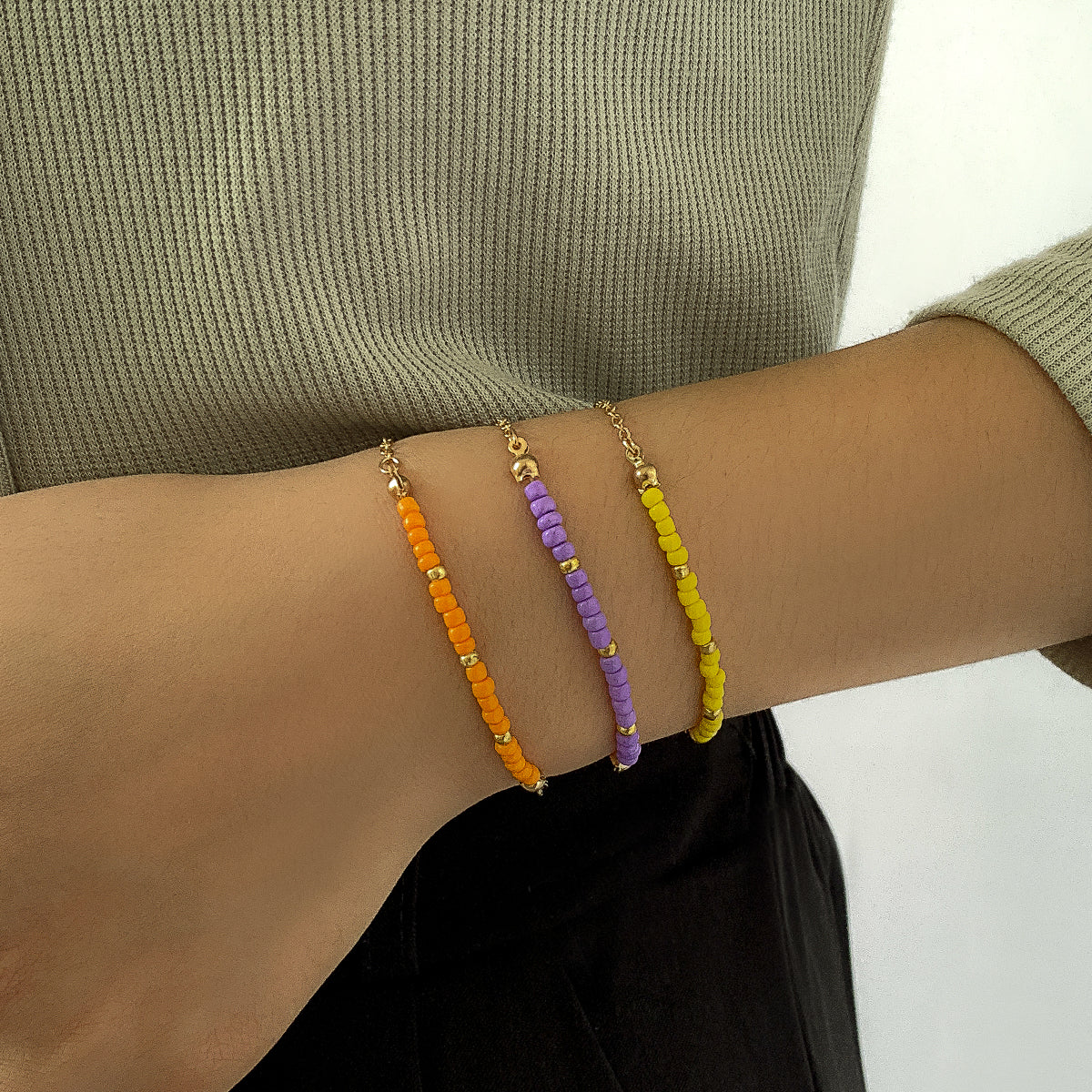 Purple & Yellow Howlite Beaded Bracelet Set