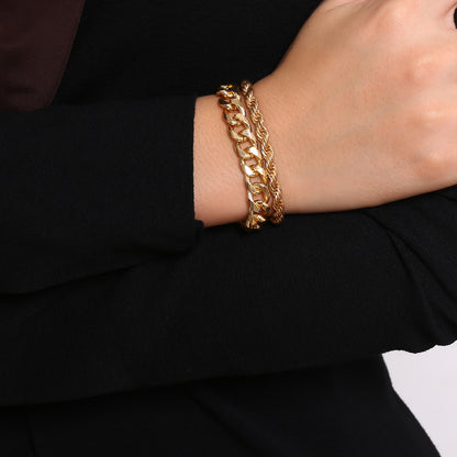 18K Gold-Plated Curb and Rope Chain Bracelet Set, jewelry gift sets for women, elegant gift for her, detail close-up