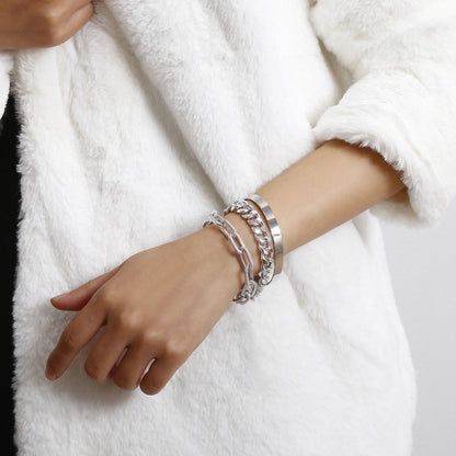 Silver-Plated Chain Link Bracelet Set, jewelry gift sets for women, everyday style, front view
