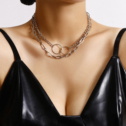 Silver-Plated Interlocked-Rings Layered Necklace, jewelry gift sets for women, botanical inspired, front view