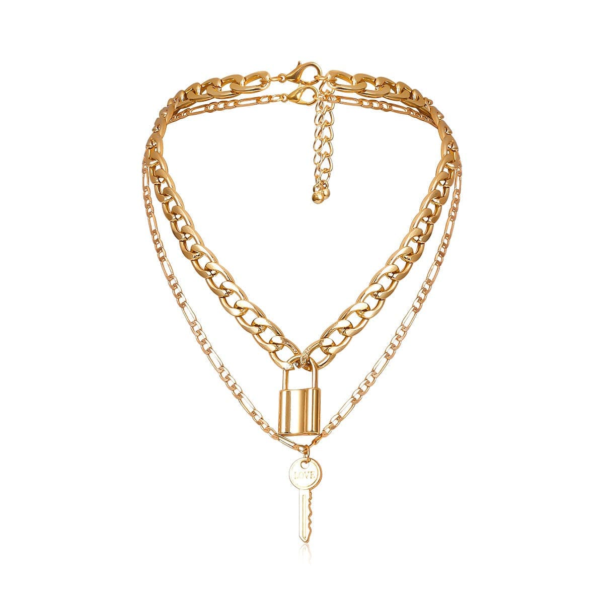 18K Gold-Plated Lock & Key Pendant Necklace Set