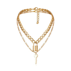 18K Gold-Plated Lock & Key Pendant Necklace Set