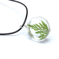 Green & Silvertone Pressed Mugwort Rope Pendant Necklace