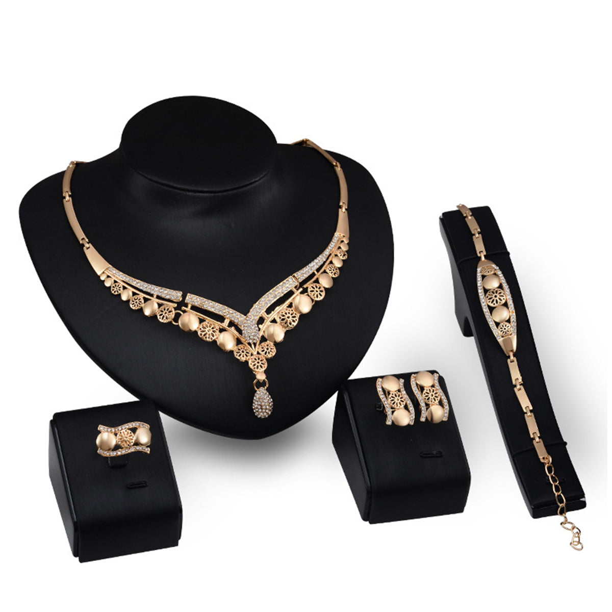Cubic Zirconia & 18K Gold-Plated Round Flower Necklace Set