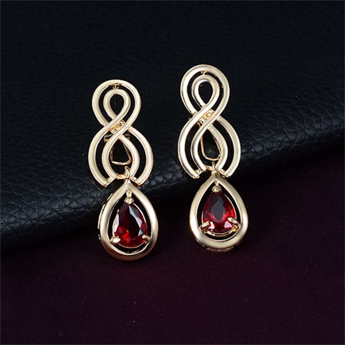 Red Crystal and 18K Gold-Plated Cubic Zirconia-Accent Teardrop Statement Necklace Set, gold drop earrings..., lifestyle look