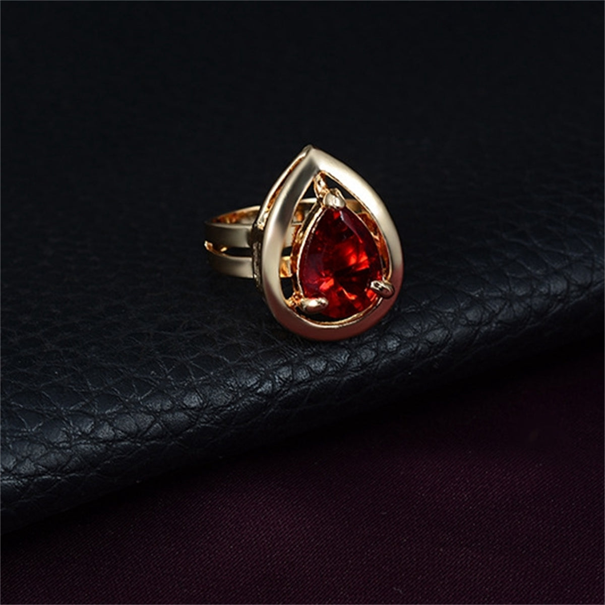 Red Crystal and 18K Gold-Plated Cubic Zirconia-Accent Teardrop Statement Necklace Set, gold drop earrings..., styled look