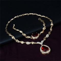 Red Crystal & 18K Gold-Plated Cubic Zirconia-Accent Halo Teardrop Pendant Necklace Set