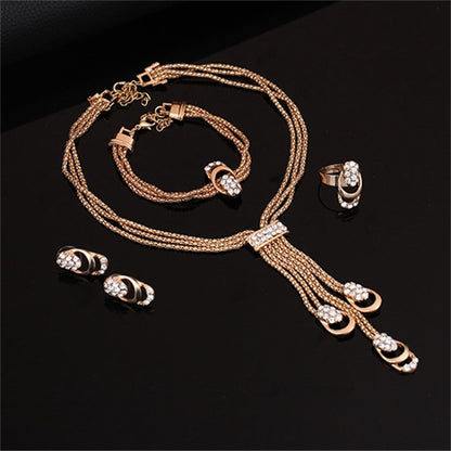 Cubic Zirconia and 18K Gold-Plated Tassel Pendant Necklace Set, gold drop earrings for women, everyday style, side view