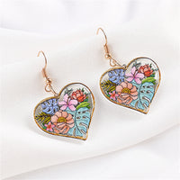 Blue Wood & 18k Gold-Plated Floral Heart Drop Earrings