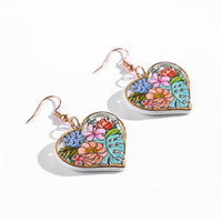 Blue Wood & 18k Gold-Plated Floral Heart Drop Earrings
