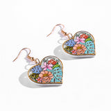 Blue Wood & 18k Gold-Plated Floral Heart Drop Earrings