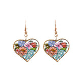 Blue Wood & 18k Gold-Plated Floral Heart Drop Earrings