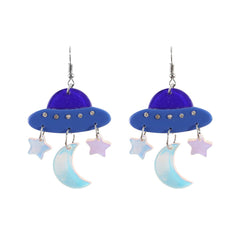 Blue Cubic Zirconia UFO Celestial Drop Earrings