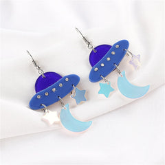 Blue Cubic Zirconia UFO Celestial Drop Earrings