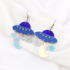 Blue Cubic Zirconia UFO Celestial Drop Earrings