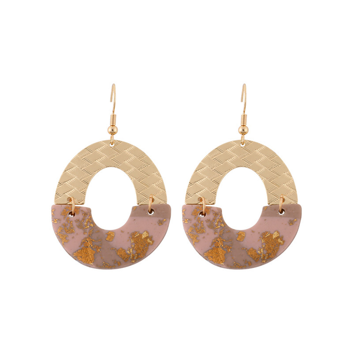 Beige Resin & 18K Gold-Plated Patchwork Open Drop Earrings