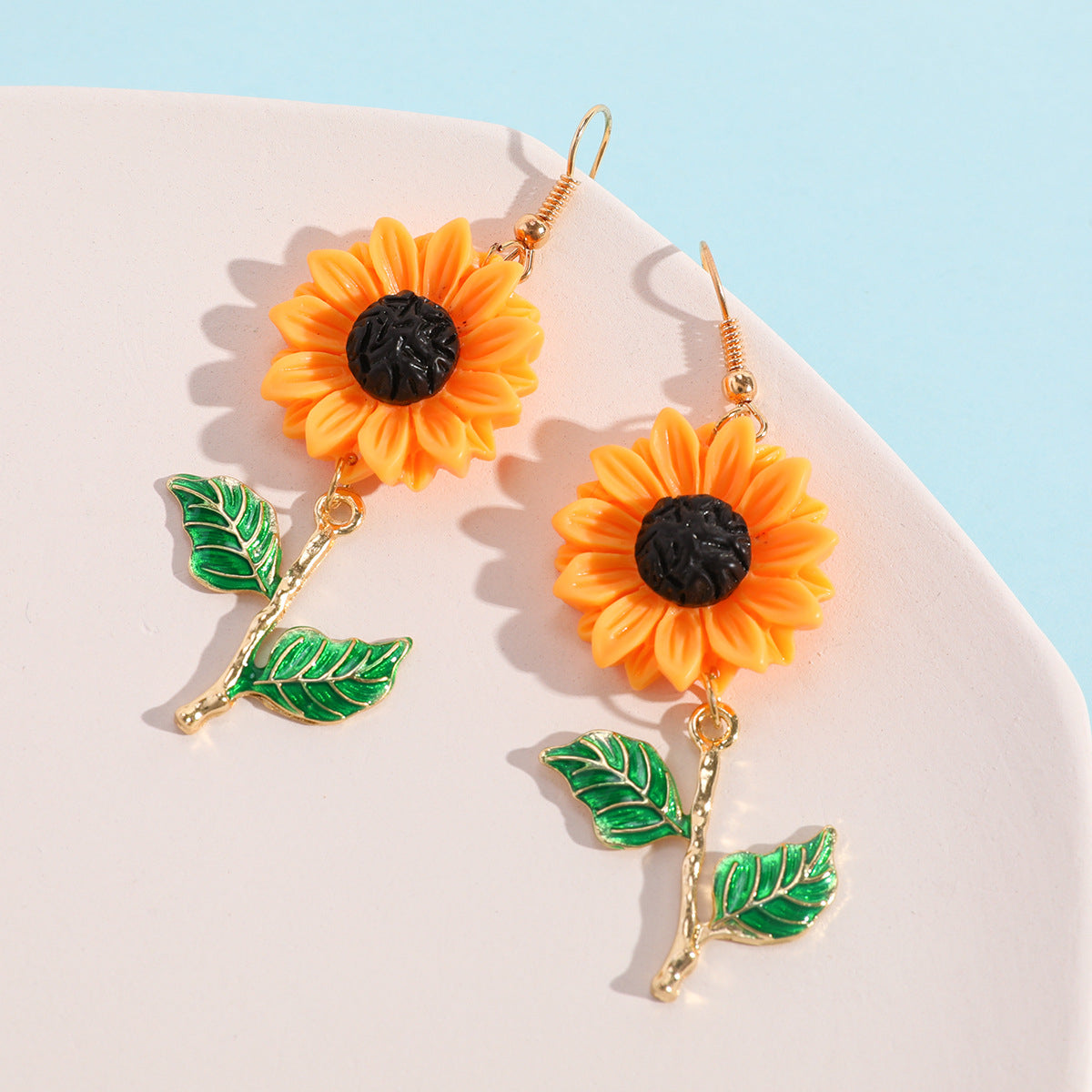 Yellow and Green Sunflower Drop Earrings, drop earrings for women, elegant gift for her, lifestyle look