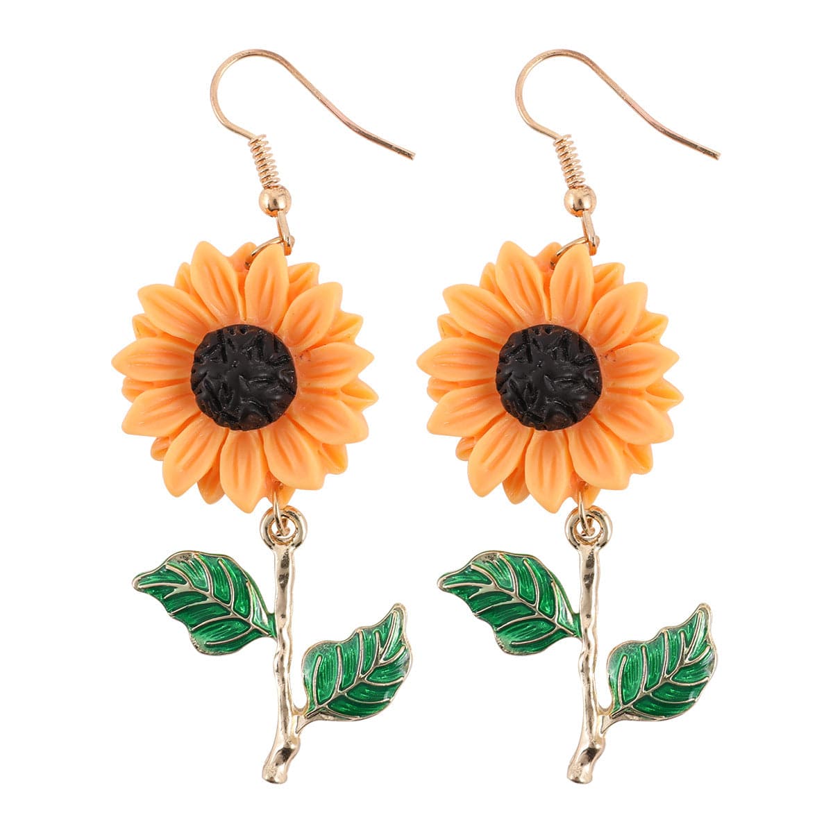 Yellow and Green Sunflower Drop Earrings, drop earrings for women, elegant gift for her, styled look