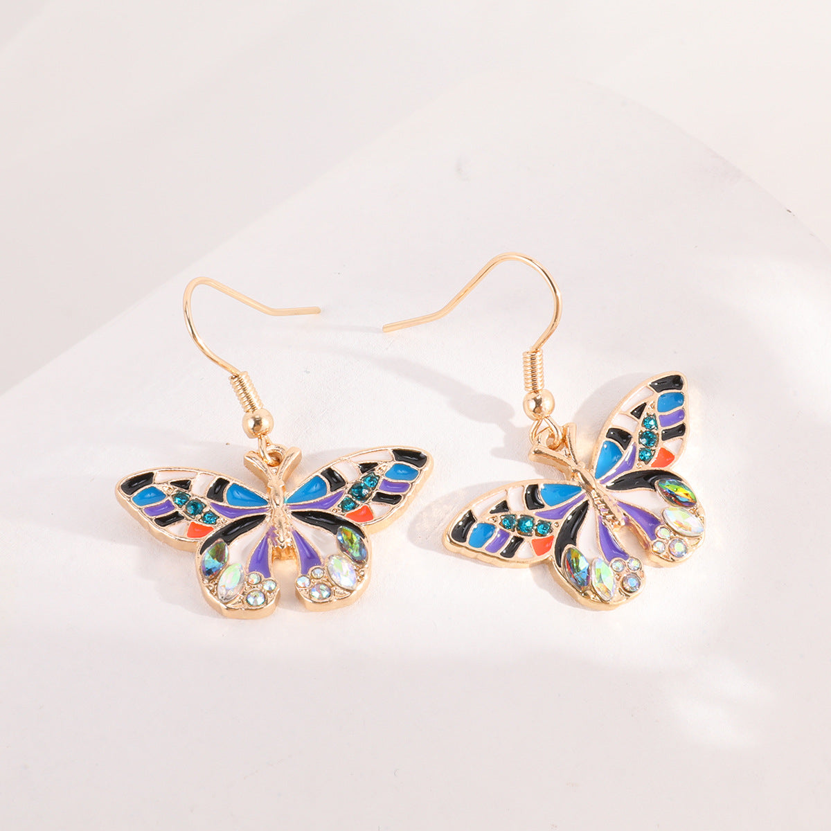 Crystal & Cubic Zirconia Enamel Butterfly Drop Earrings