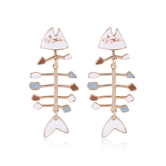 White Enamel & 18K Gold-Plated Fish Bone Drop Earrings