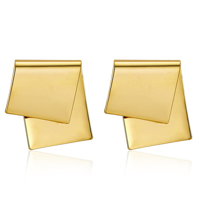 18K Gold-Plated Folded Geometric Stud Earrings, gold stud earrings for women, dainty minimalist design, lifestyle look