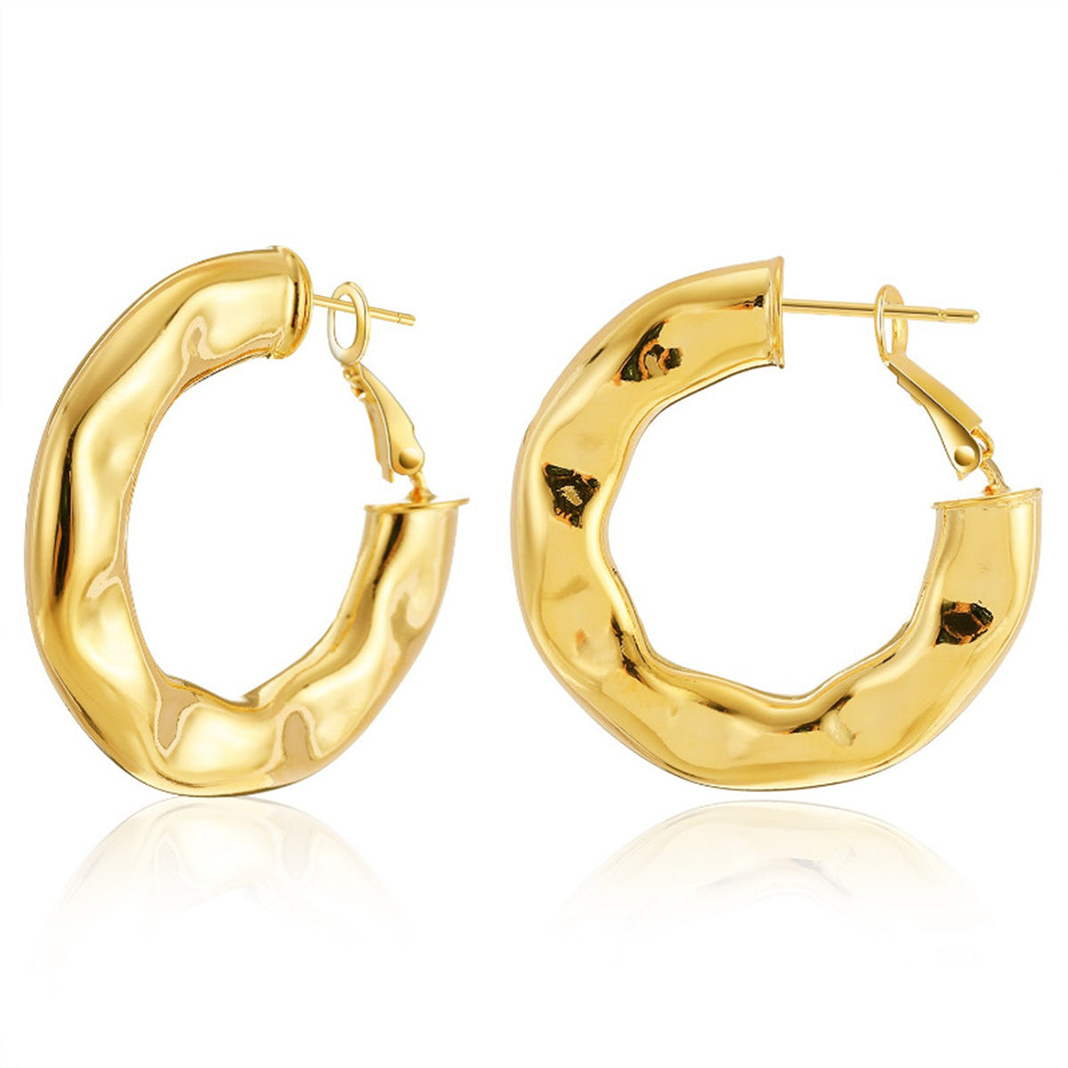 18K Gold-Plated Hammered Geometric Hoop Earrings, gold hoop earrings for women, vintage-inspired design, front view