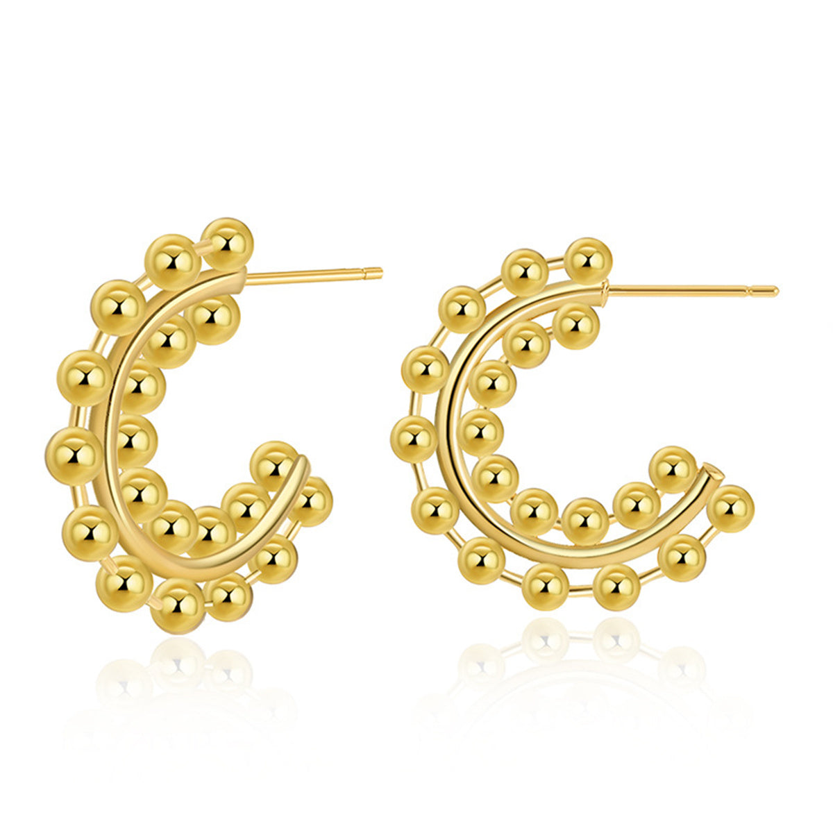 18K Gold-Plated Layered Beaded Huggie Earrings, gold huggie earrings, vintage-inspired design, styled look