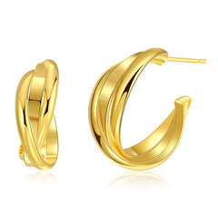 18K Gold-Plated Twisted Layered Huggie Earrings