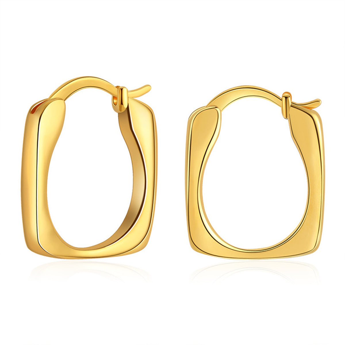 18K Gold-Plated Square Hoop Earrings, gold hoop earrings for women, dainty minimalist design, front view