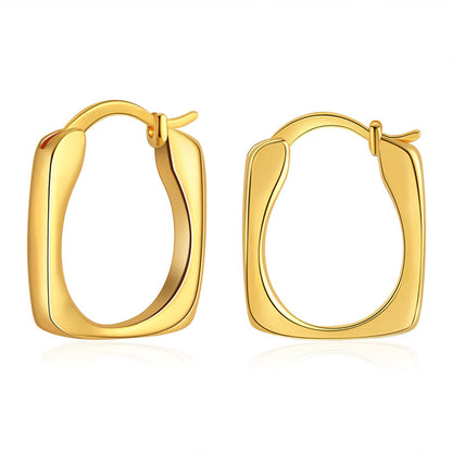 18K Gold-Plated Square Hoop Earrings, gold hoop earrings for women, dainty minimalist design, front view