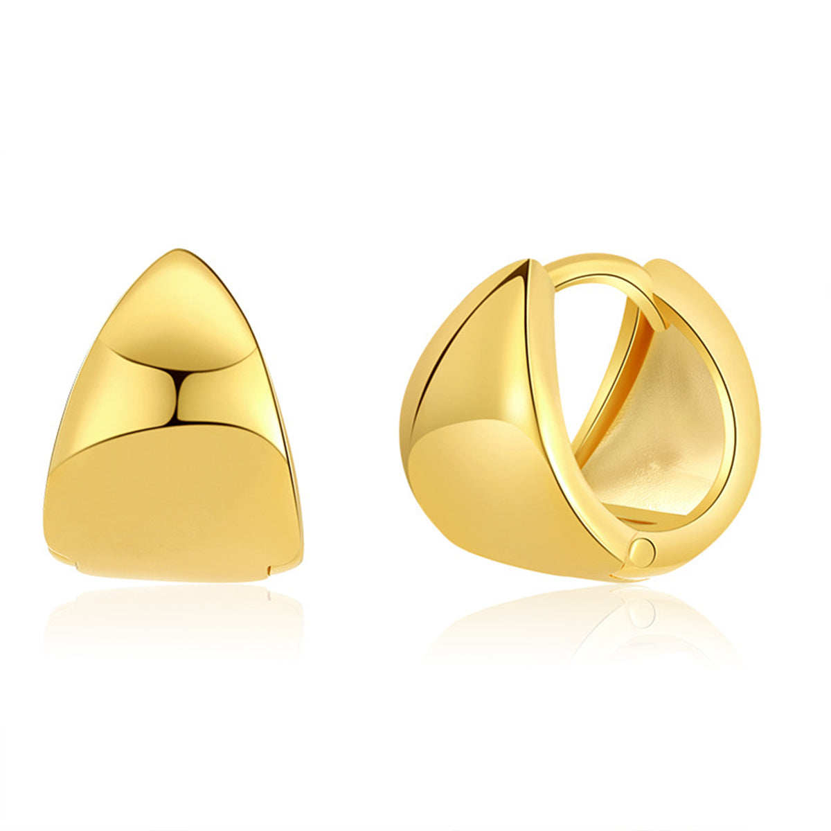 18K Gold-Plated Triangle Huggie Earrings, gold huggie earrings, vintage-inspired design, front view
