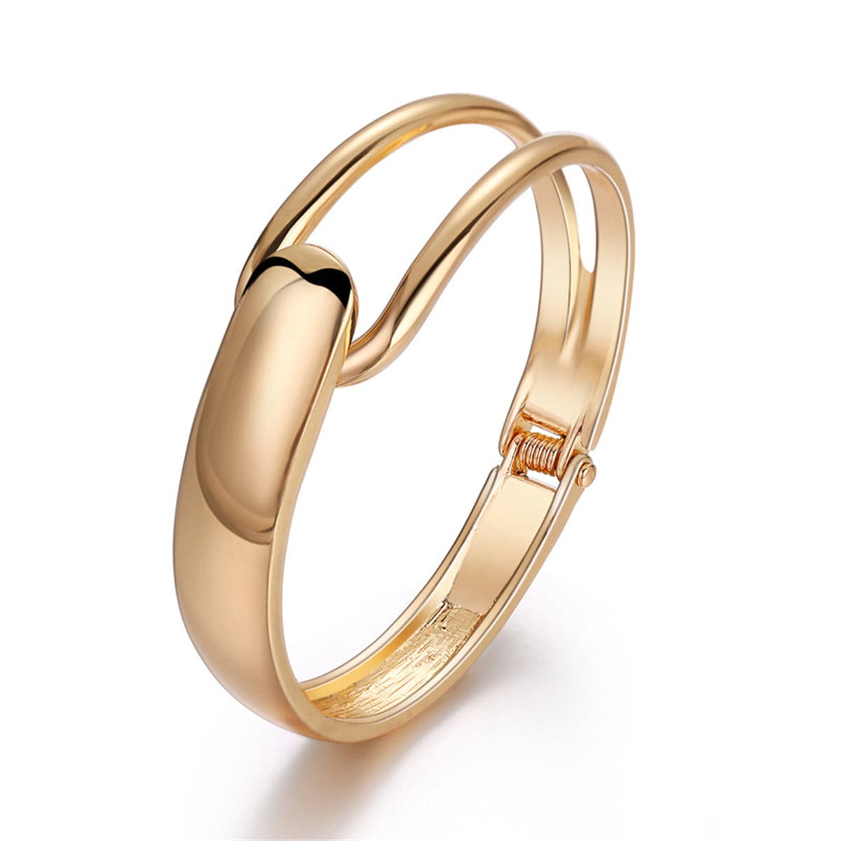 18K Gold-Plated Openwork Drop End Hinge Bangle, gold bangle bracelet, vintage-inspired design, side view