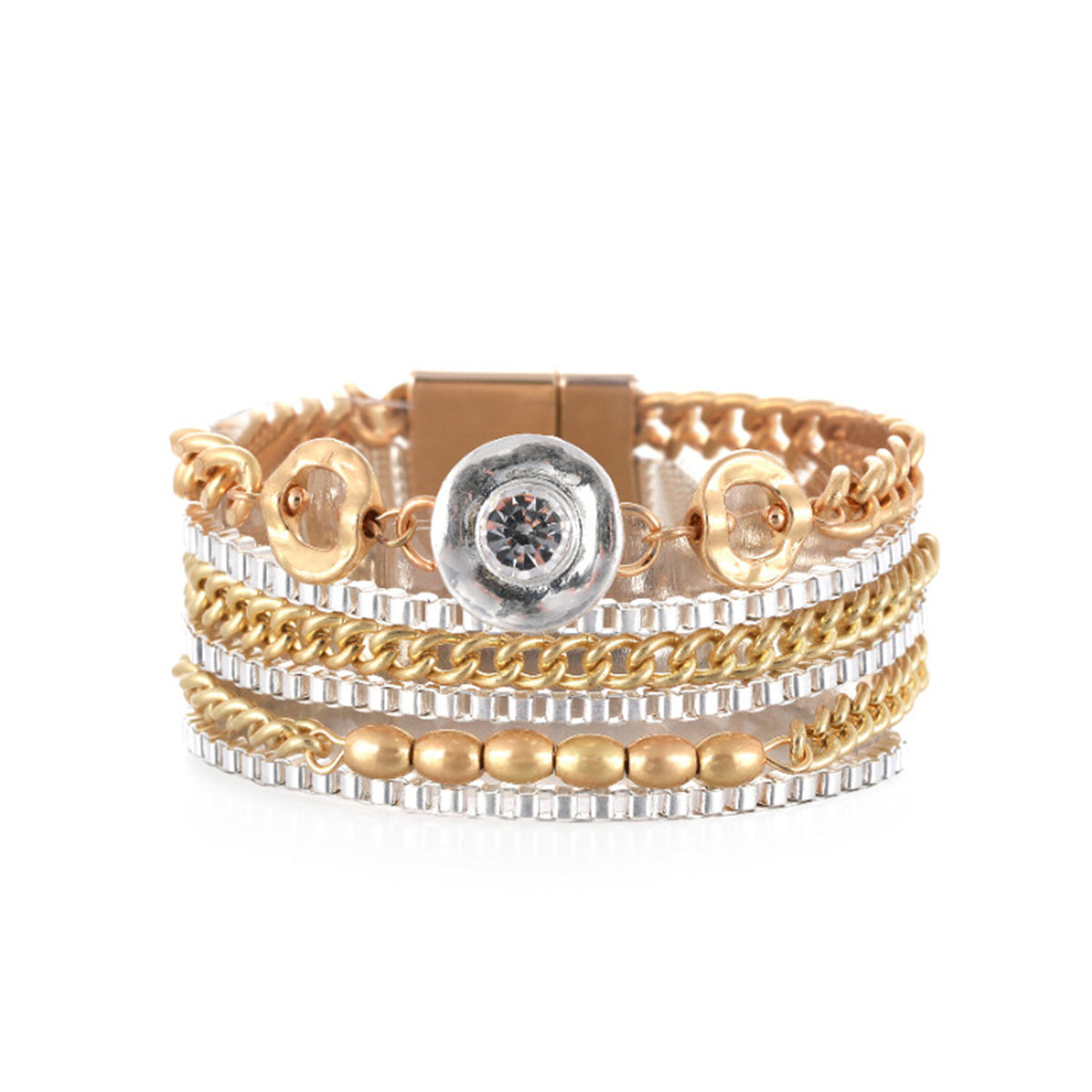 Cubic Zirconia Double Circle Flower Layered Charm Bracelet