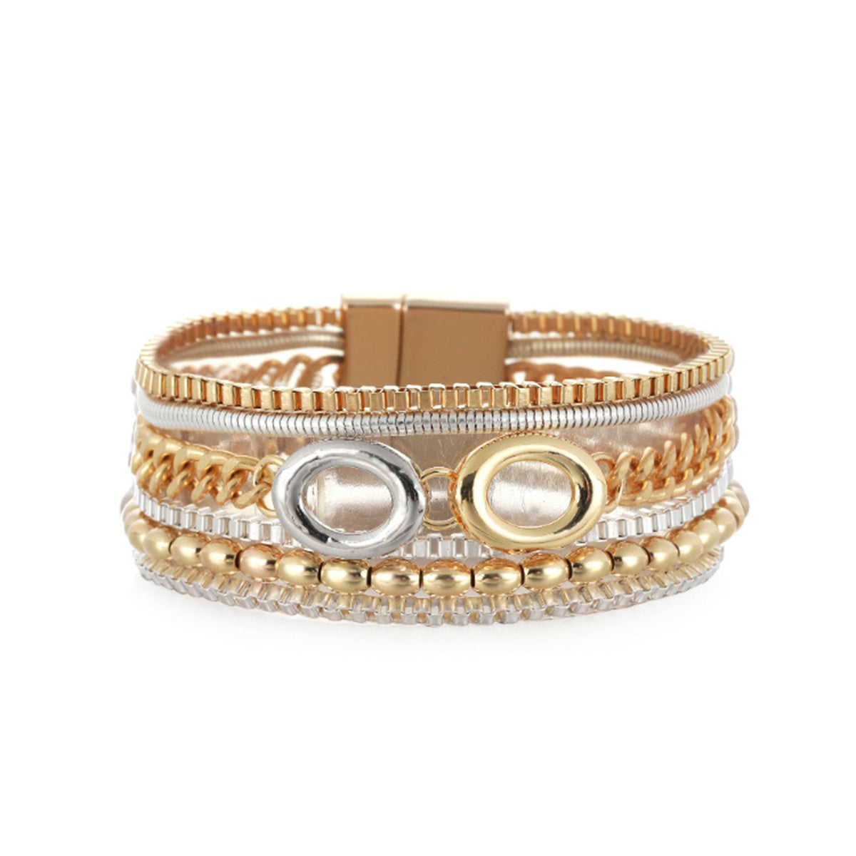 Two-Tone Openwork Oval Layered Chain Bracelet