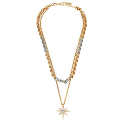 Cubic Zirconia & Two-Tone Sun Layered Pendant Necklace