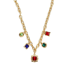 Red & Blue Crystal Cable Chain Cushion Station Pendant Necklace