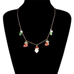Cubic Zirconia & 18K Gold-Plated Christmas Charm Station Necklace