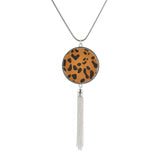 Tan & Silvertone Leopard Round Tassel Pendant Necklace