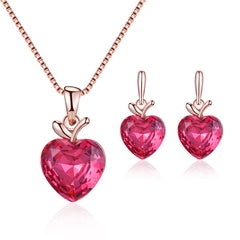 Pink Crystal & 18K Rose Gold-Plated Heart Pendant Necklace Set