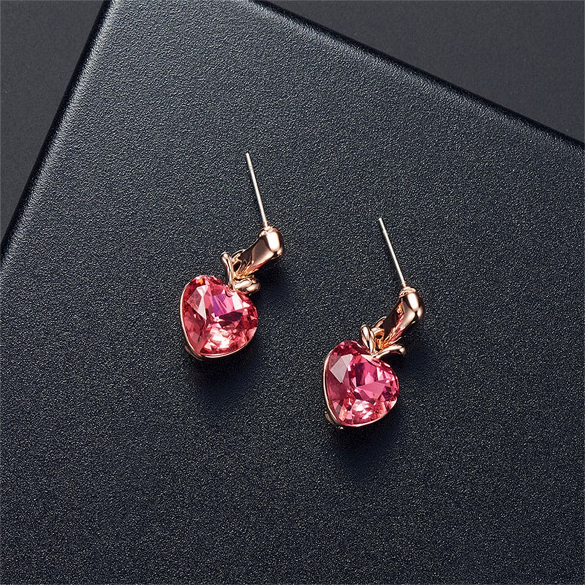Pink Crystal and 18K Rose Gold-Plated Heart Pendant Necklace Set, rose gold drop earrings for women, styled look