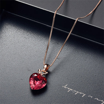 Pink Crystal and 18K Rose Gold-Plated Heart Pendant Necklace Set, rose gold drop earrings for women, lifestyle look
