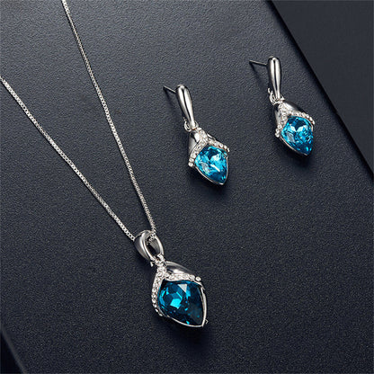 Purple Crystal and Cubic Zirconia Silver-Plated Pendant Necklace and Drop Earrings, silver drop earrings for..., front view